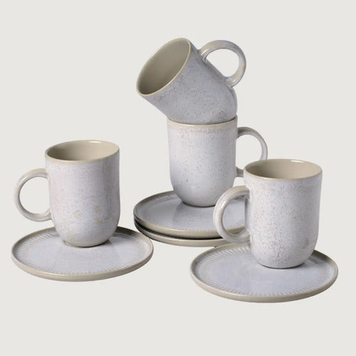 Mugs/tazas Con Plato X4 Cerámica Gres Esmaltada 330ml
