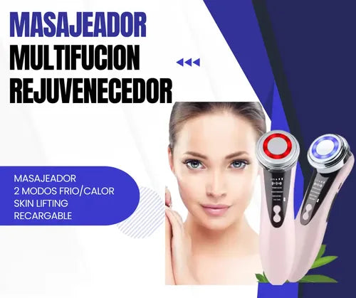 Masajeador Facial Ultrasónico Fototerapia Rejuvenecedor Usb Color Blanco/rosa