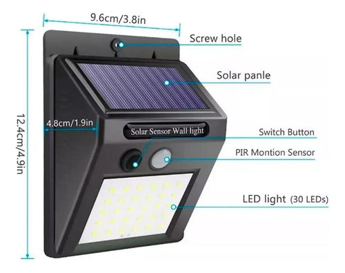 Reflector Solar Led Electroland 6w Exterior Ip65 Sensor Movimiento Luz Fría Negro Blanco Frío