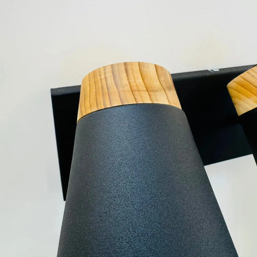Aplique Doble 2 Luces Baño Pasillo Madera Led E27 Negro