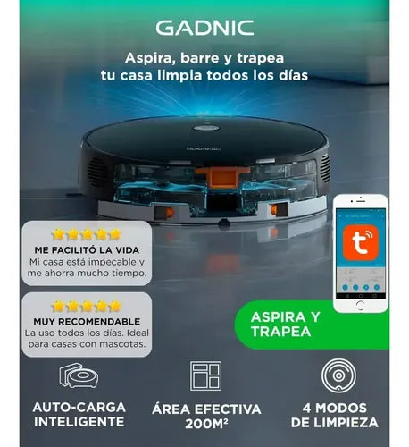 Aspiradora Robot Gadnic 3 en 1 Control App Voz 4 Modos Senso Negro · 20222 · foto 02