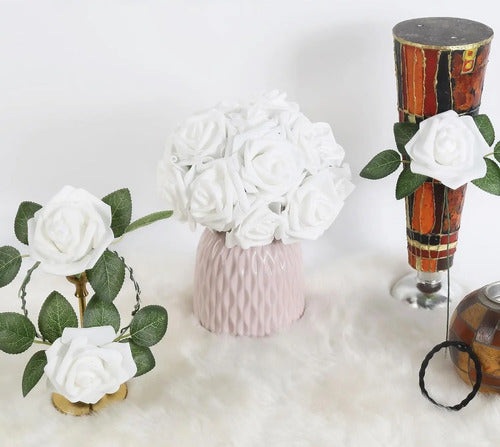 Rosas Artificiales Ramo Elena Vintage Blanco 7 Flores Blanca