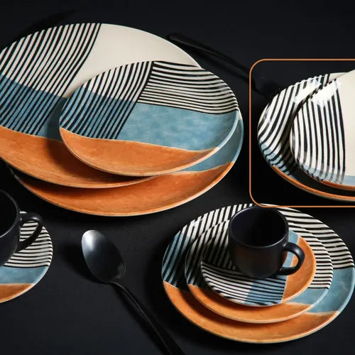 Plato Hondo/pasta X6 De Cerámica Estampa Abstracta 21cm