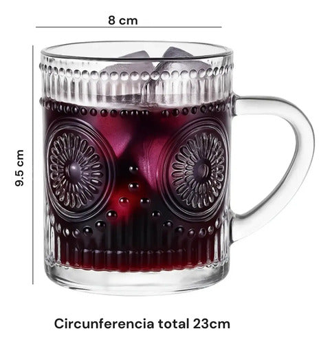 Set X2 Tazas Vidrio Labrado Arabesco 250 Ml Vajilla Vintage