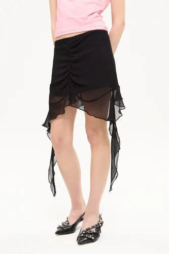 Pollera Falda Mini Gasa Volados Laterales Cher Mix Mujer