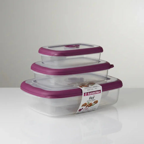 3 Tapers Contenedores Rectangular Plastico Sanremo Flor Color Violeta