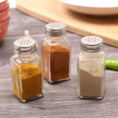Salero Pimentero Especiero Mesa Vidrio Tapa Rosca Acero Liso