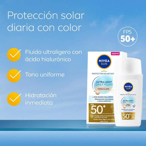 Protector Solar Nivea Ultra Light Daily Tono Claro Fps50+ 40