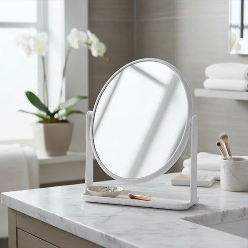 Espejo Maquillaje Plegable Doble Faz Blanco