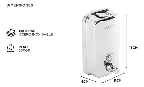 Dispenser de Jabón Líquido Gadnic 800ml Baño Cocina de Pared Color Plateado · 18781 · foto 04