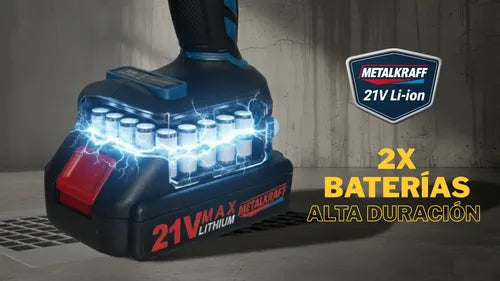 Taladro Inalámbrico Percutor Brushless Metalkraff 21v 50 Nm