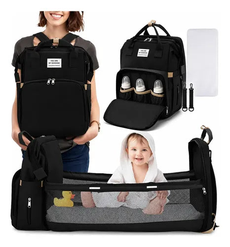 Mochila Bolso Maternal con Cambiador y Cuna 3 en 1 Liso Negro · 17335 · foto 06