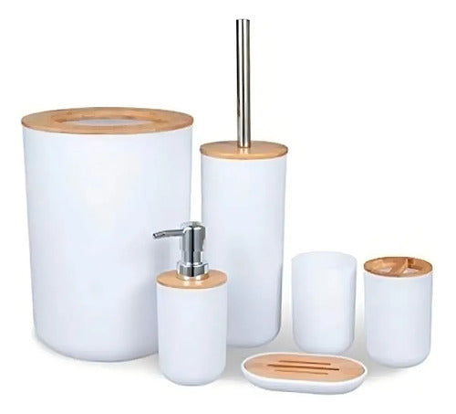 Set De Baño Blanco Master Sale Bambu X 6 Piezas Plástico Y Bambú