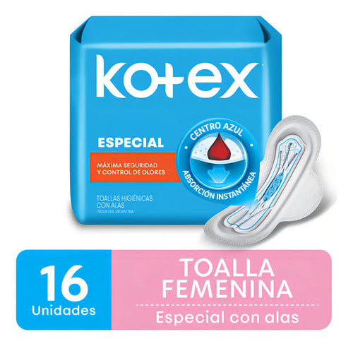 Toallita Femenina Kotex Especial Maxima Seguridad X 16 Unidades