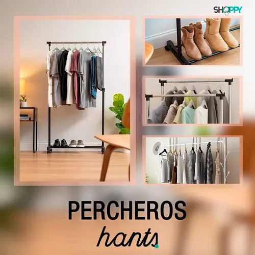 Perchero Shoppy Doble Barral Para Perchas Movil Con Estante Negro