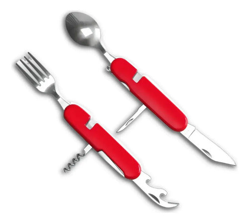 Set de Cubiertos Camping Fenser 5 en 1 de Acero Inoxidable Rojo · 16989 · foto 01