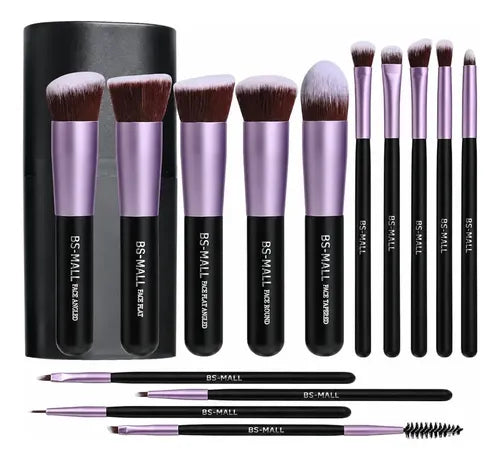 Juego de 14 Pinceles de Maquillaje Veganos Púrpura con Estuche · 17538 · foto 01