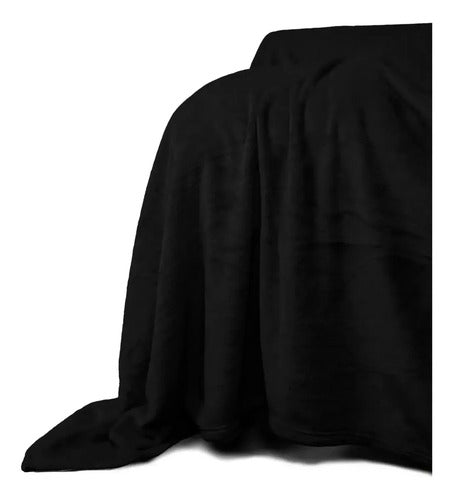 Frazada Flannel 2 Plazas Y Media Extrasuave Gruesa Liso 1.2 Kg Negro