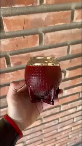 Torpedo Cuero Croco De Alpaca Cincelado Calabaza Color Marrón