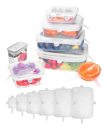 Tapas Silicona Set Reutilizable Ajustable Blanco