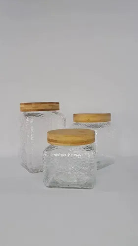 Frasco Vidrio Organizador Cocina Tapa Bambú Hermética 1100ml