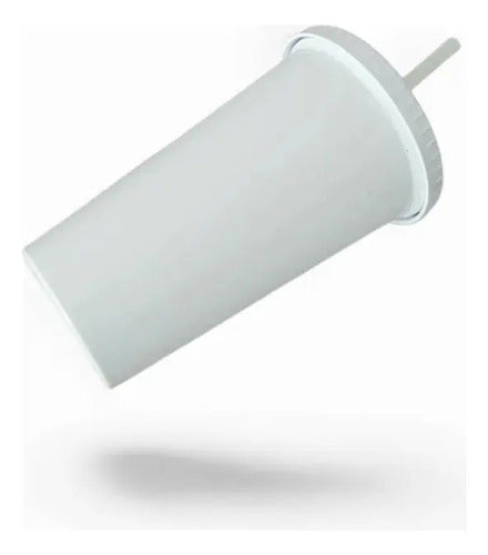 Vaso Con Tapa Y Sorbete Acrilico Tipo St Blanco