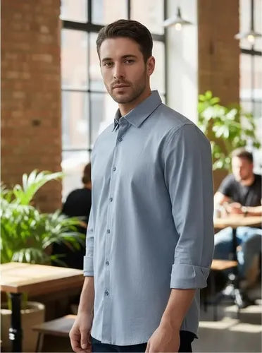 Camisa Para Hombre Cuello Americano Manga Larga Genérica