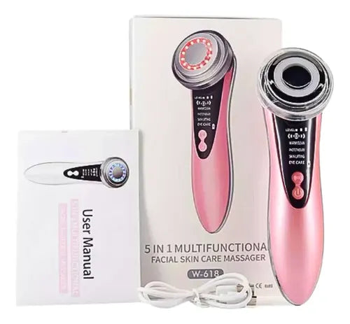 Masajeador Facial Ultrasónico Fototerapia Rejuvenecedor Usb Color Blanco/rosa