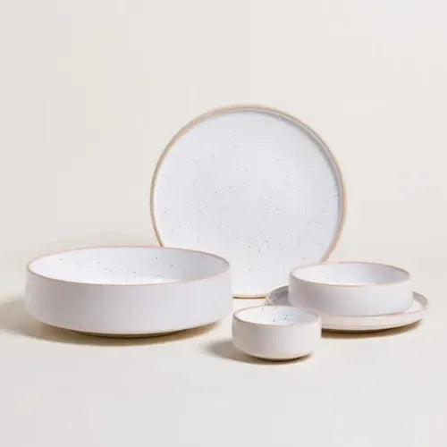 Plato Playo Tozeur Blaco Con Borde Natural De 26cm Ceramica Color Blanco