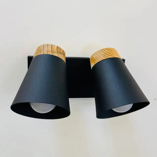 Aplique Doble 2 Luces Baño Pasillo Madera Led E27 Negro