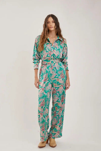 Enterito Mono Largo Mujer Seda Estampada Maika Rimmel Verde