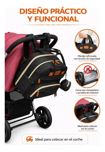 Mochila Bolso Maternal 3 en 1 con Cuna y Cambiador Negro Liso · 17771 · foto 09
