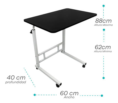 Mesa Con Ruedas Multifuncion Regulable Ideal Notebook Comer Negra Veteada