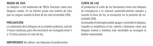Lampara Led Autonoma 15w E27 Fria Luz De Emergencia Color Blanco Frio · 15850 · foto 08