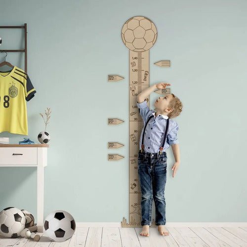 Medidor Altura Infantil 145cm Cuadro Madera Futbol Chicos