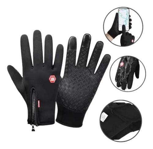 Guantes Moto Invierno Hkxy Táctiles Resistentes Agua Viento