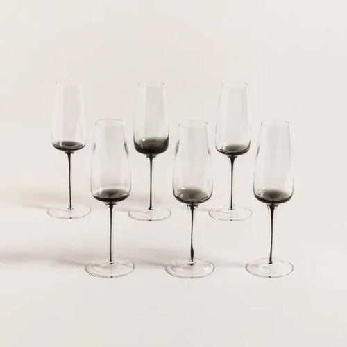 Set X6 Copas De Champagne Tallo Negro
