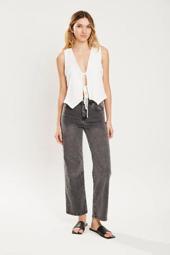 Chaleco Corto De Algodón Texturado Off White Koxis Mujer