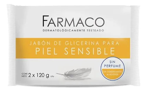 Jabón Glicerina Farmaco Piel Sensible Sin Perfume Vegano 2x120g