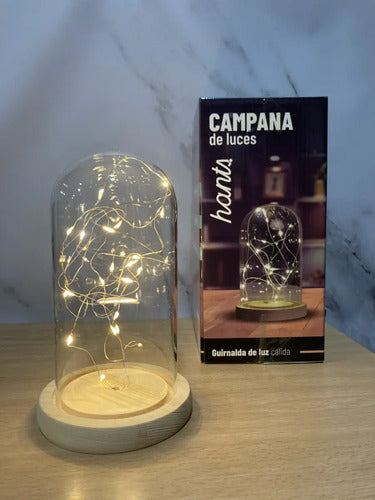 Lámpara De Mesa Hants Led Cúpula Vidrio Base Madera Luz Cálida A Pilas Marrón Transparente