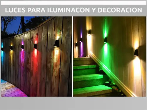 Aplique Exterior Bidireccional Panel Solar Luz Rgb Calida X2