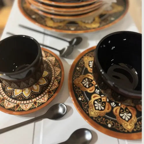 Set X6 Taza Té Plato Cerámica Estampa Mandala 260ml Taza