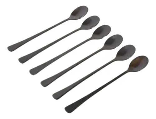 Set X 6 Cucharas De Acero Negro Diseño Oval 13cm