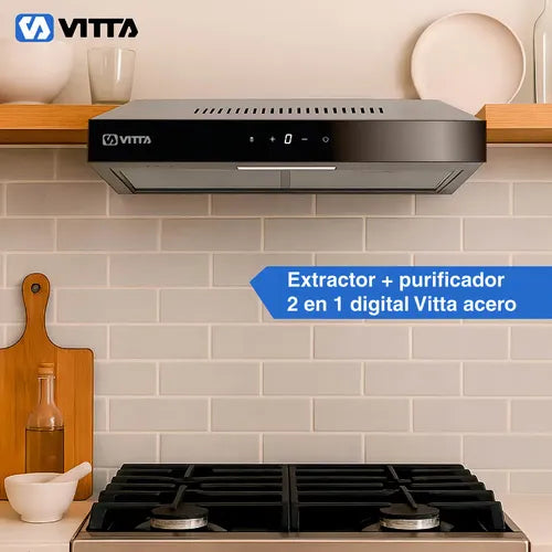Extractor Purificador Cocina Vitta Panel Digital De Vidrio Acero Inoxidable 60cm 2 En 1