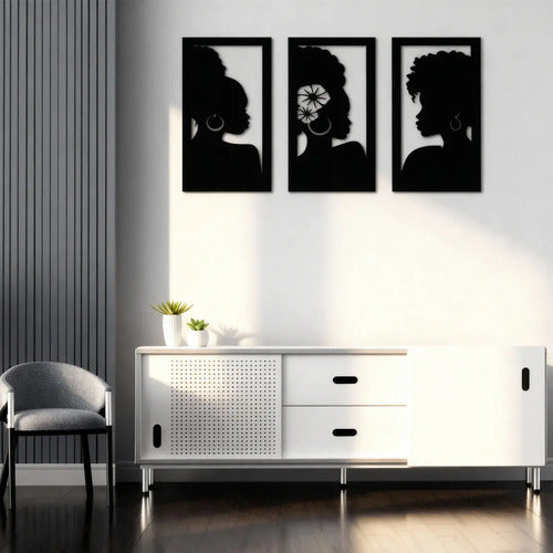 Cuadro Madera Calado Moderno Decorativo Mujeres Africa Negro