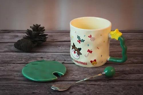 Taza Cerámica Tapa Papa Noel Merry Chris
