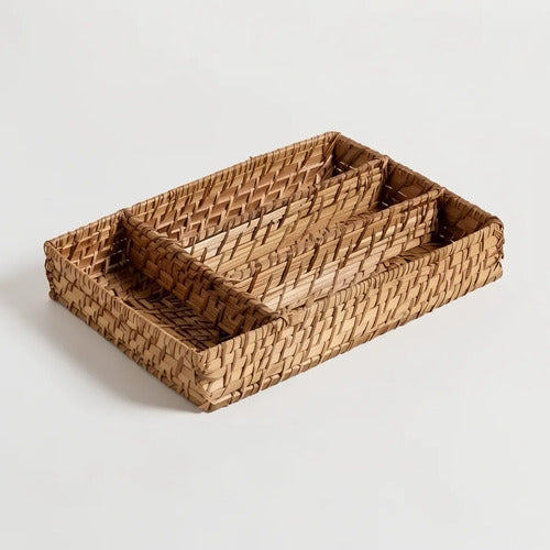 Cubiertero Bamboo Y Rattan Organizador Cubiertos 35 X 25 Cm Natural