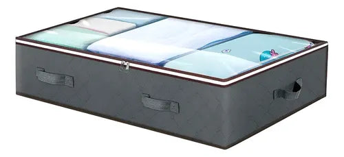 Organizador Tela Bajo Cama Guardado Ropa Acolchados Visor Color Gris Oscuro
