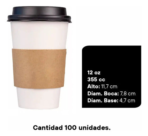 Vaso Polipapel Simple Pared 12oz +tapa +collarín X100u