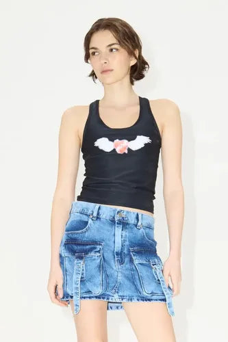 Pollera Mini Cargo Falda Jean Mujer Cher Mix Algodón Azul 28